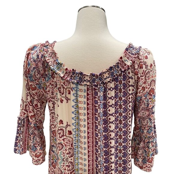 Boho Chic I.N.N.Y. Patchwork Print Dress Ruffled Neckline 3/4 Sleeves S Cottage - Picture 5 of 11